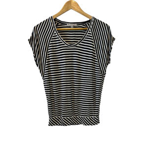 GAP White & Black Striped Crew Neck Stretch Casual Top XS